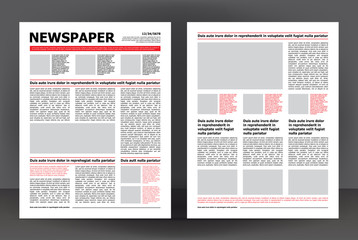 Vector empty newspaper print template design with red and black elements