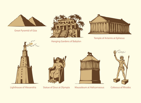 Vector symbols of The Seven Wonders of Ancient WORLD