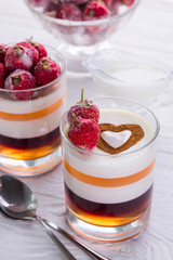 Layered jelly dessert with strawberries