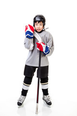 Junior Ice Hockey Player Isolated on White Background