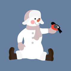 Snowman with bird