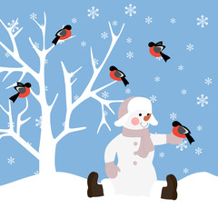 Snowman with bird