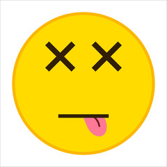 Obraz premium Dead emoticon with cross eyes in trendy flat style. Tongue out emoji vector illustration.
