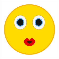 Kiss emoticon with happy eyes in trendy flat style. Red lips emoji vector illustration.