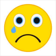 Fototapeta premium Crying emoticon with big eyes and tears in trendy flat style. Sad emoji vector illustration.