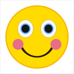Smiling Shy emoticon with happy eyes in trendy flat style. Pink cheeks emoji vector illustration.