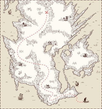 Vector old map, pirate treasure