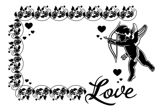 Cupid with bow hunting for hearts. Vector clip art.
