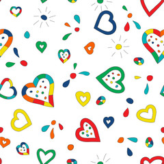 Seamless pattern background with hand drawn hearts