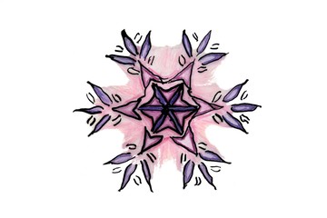 Snowflake painted indian ink and isolated on  white background