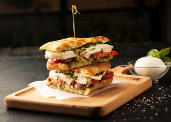 Delicious sandwich with chicken and mozzarella cheese - 132759114