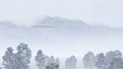 3d UFO over the mountain
