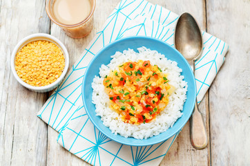 Yellow lentils Dahl with rice