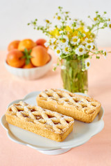 Rustic mini apricot tart on a summer table