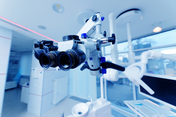 Dental Microscope on a background of a modern clinic closeup