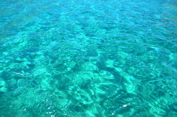Blue water. Background of the turquoise transparent Mediterranean sea