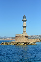 The old venetian lighthouse situated at Chania on the greek island of Crete.