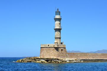 Fototapeta na wymiar The view on old venetian lighthouse in Chania, Crete