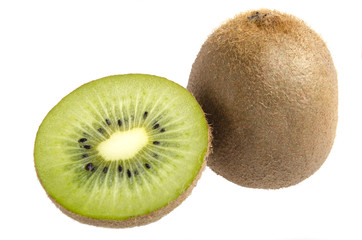 kiwi and half of a kiwi isolated on white background