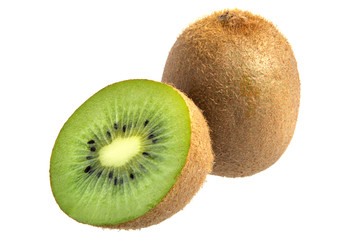 Obraz premium kiwi and half of a kiwi isolated on white background