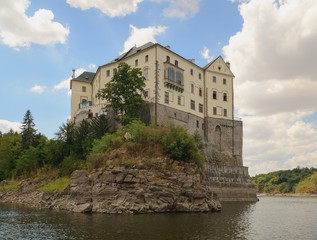 Fototapeta na wymiar Castle Orlik nad Vltavou. The castle is located above the dam Orlik in Czech Republic.