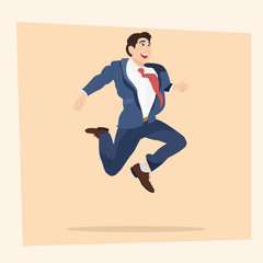 Fototapeta na wymiar Happy business man is jumping. Vector illustration.