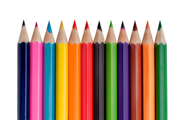 Ten coloured pencils iisolated on the white background