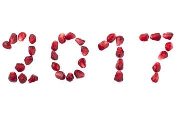 2017 year, an extraordinary unusual banner with inscription made from the red pomegranate seeds