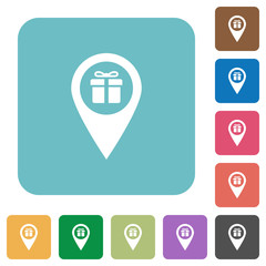 Gift shop GPS map location rounded square flat icons