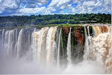 Iguazu falls foz do iguacu argentina and brazil waterfalls devils throat landscape panorama view in...