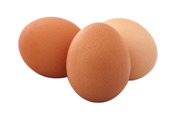 Three eggs on white background