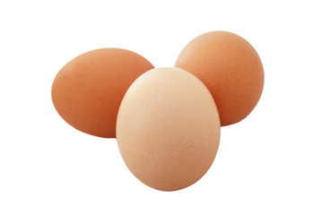 Three eggs on white background