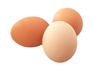 Three eggs on white background