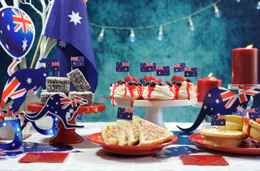 Australian theme party table with flags and iconic food