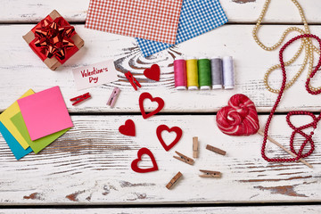 Valentine's Day workshop. Greeting card, hearts and lollipop. Create design of special gift.