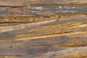 Close view of old railroad ties.