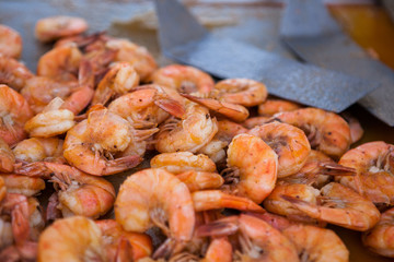 Lots of grilled large shrimp. Street food festival