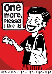 lovely girl buying one more poster comics