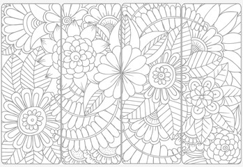 Vector set of monochrome bookmarks .Floral doodling for coloring