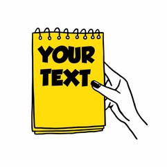 yellow notebook in hand drawing line for text