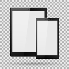 Modern digital tablet PC with mobile smartphone, phone on isolate background, vector illustration EPS10