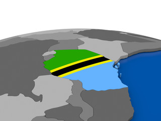 Tanzania on 3D globe