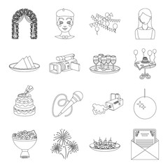Event service set icons in outline style. Big collection of event service vector symbol stock illustration