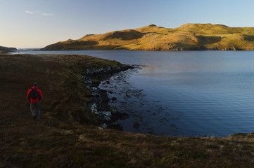 Hiking on north mainland of Shetland Islands, Mavis Grind