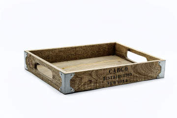 Wooden decorative box on white background