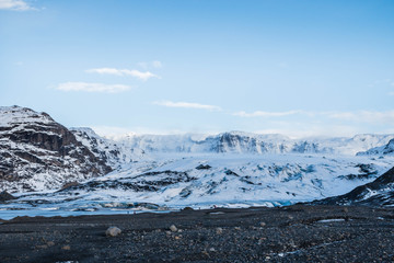 Iceland glacier myrdalsjokull landscape panorama with snow and volcanic ash - 132770340