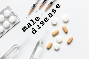 concept - male disease top view on white background