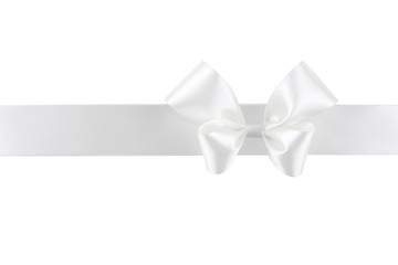 White silk ribbon with bow isolated on white background