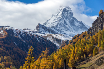 Autumn panorama of Mount Matterhorn, Canton of Valais, Switzerland 

