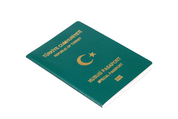 Special Passport with green cover isolated on white